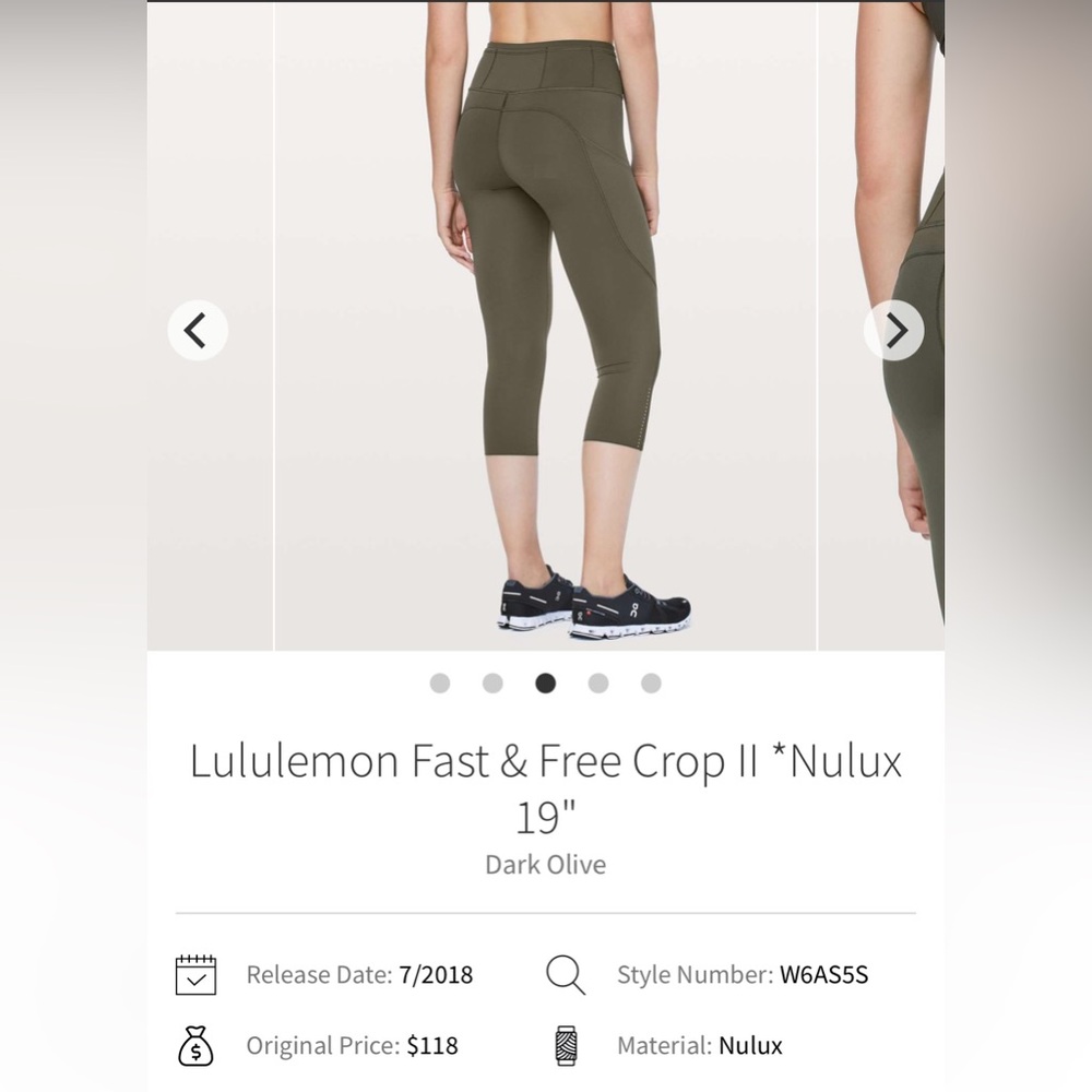 Lululemon Athletica Dark Olive Fast & Free Crop II Leggings